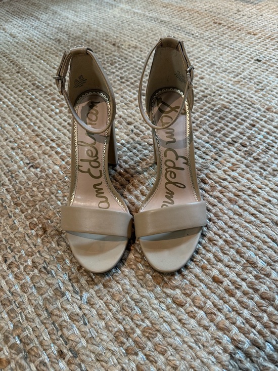 Sam Edelman Shoes - Sam Edelman Nude Open-Toe Ankle Strap Block Heels